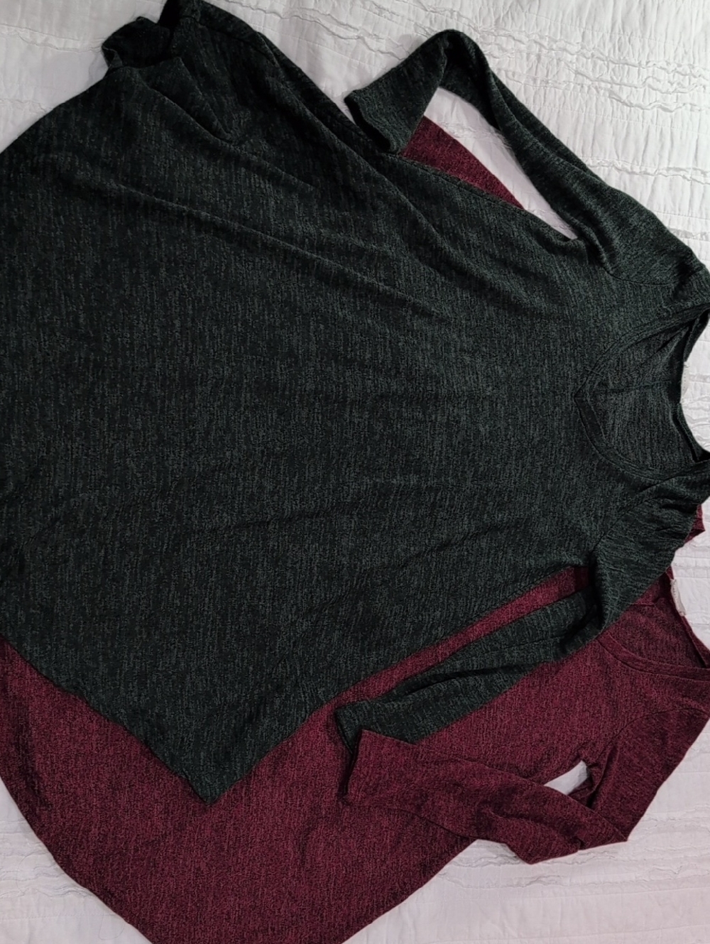 Cozy Long Sleeve Tunic Tops - Dark Green and Wine